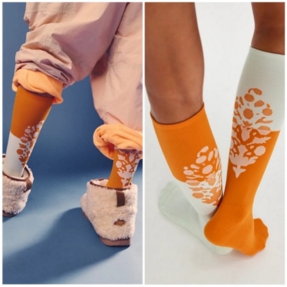 Free People FP Movement Compression Colorblock Tall Sock Orange Cream OS NWT - Picture 6 of 6